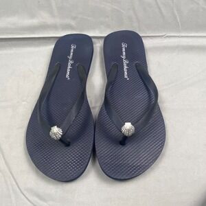 Tommy Bahama Womens Navy Blue Flip Flop Sandals Shell Charm Beach Shoes Size M